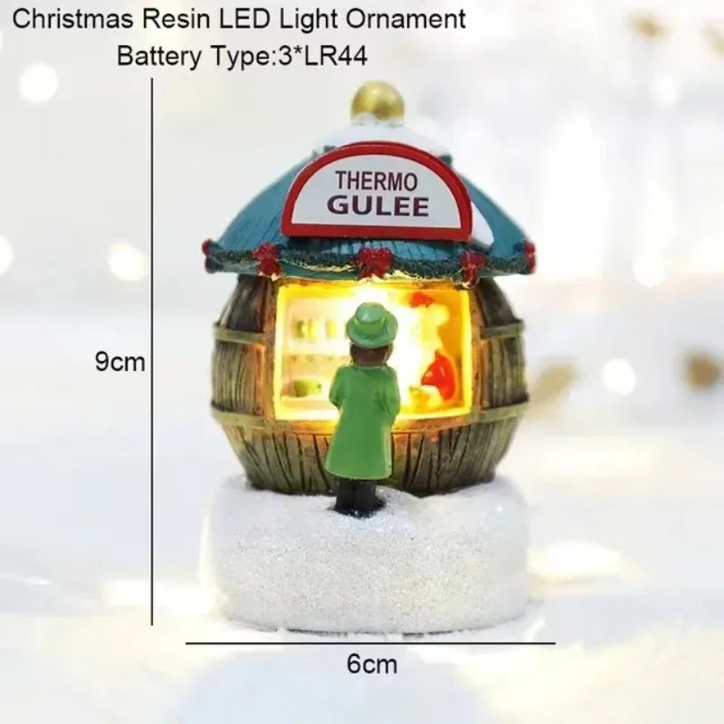 Christmas Snowman Luminous Decoration Resin Santa Claus Shop Micro Landscape Ornaments Christmas LED House Pine Needles Snow Oasis Select