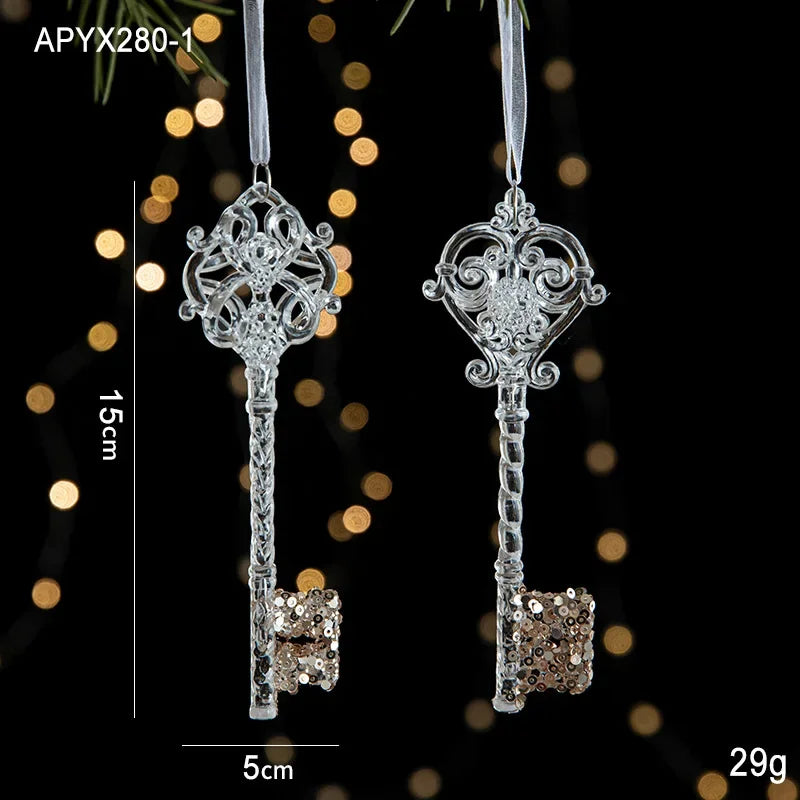 Christmas Tree Toys Acrylic Elk Bells Pendant Transparent Snowflake Pendants With Sequins Home Xmas Party Decoration Accessories Oasis Select 2 PCs key