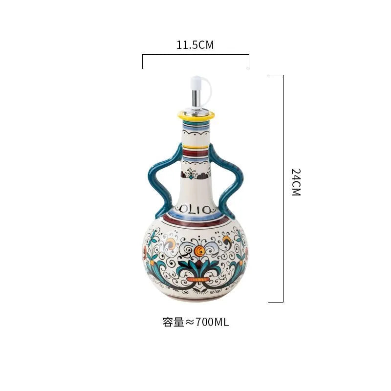 Nordic Ceramics Olive Oil Dispenser Embossed Oil Vinegar Can Household Kitchen Oil Vinegar Bottle Spice Jar Kitchen Products Oasis Select Binaural
