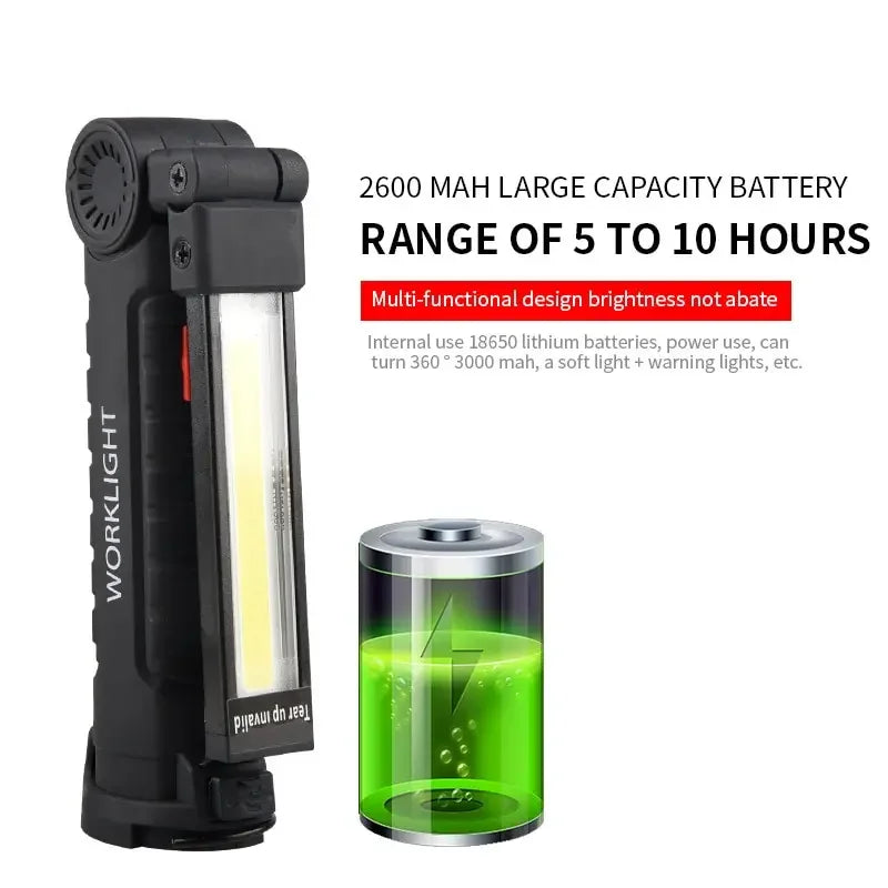 Folding LED Work Light Portable Spotlight with Magnetic Base Clip USB Charging Repair Torch Movable Work Light Flashlight Oasis Select