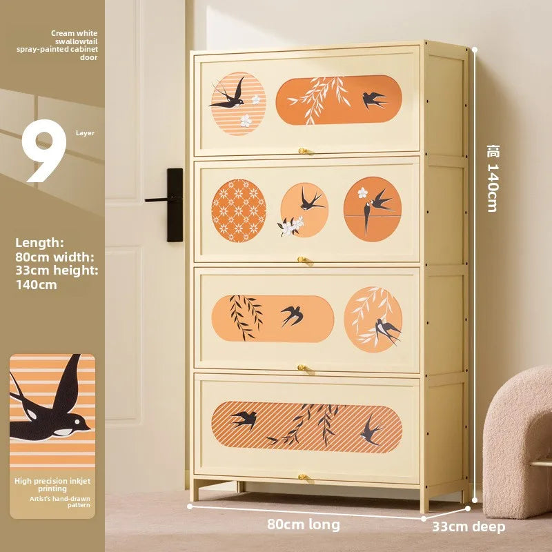 Home shoe cabinet Home entrance Indoor solid wood porch cabinet Large capacity shoe rack Cream style retro storage Oasis Select Nine floors 80