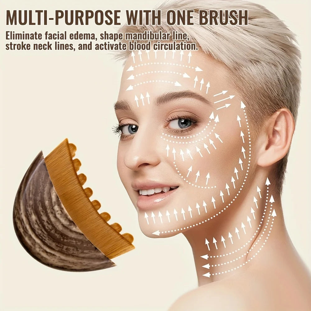 Lymph Contour Facial Brush, Dry Brush for Face, Jawline, and Chin Shaping, Ergonomic Design, Precise Fit to Light Beige Oasis Select