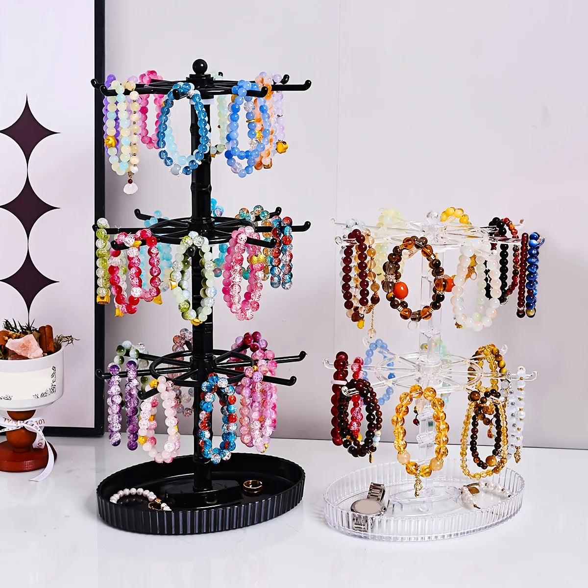 1pc rotatable 2-tier/3-tier jewelry display stand multi-functional hanging earringsrings bracelets watches accessories organizer Oasis Select