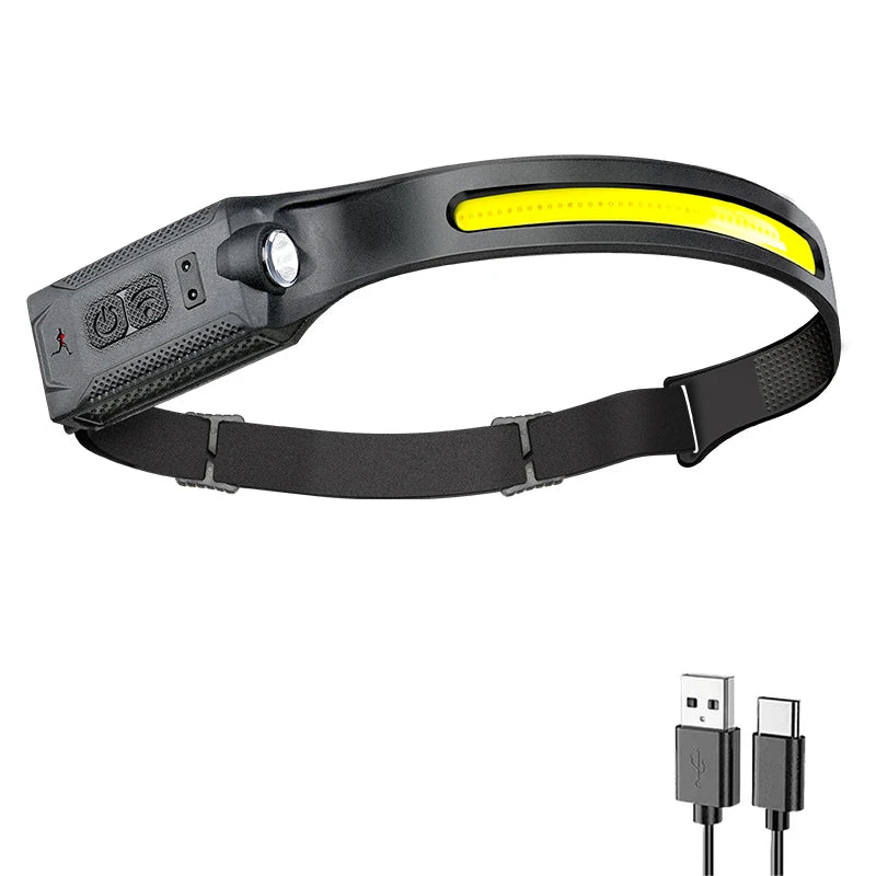 Super Bright Induction Headlamp COB+LED Sensor Head Flashlight 18650 Battery USB Rechargeable torch Camping Fishing Work Lights Oasis Select T326-A