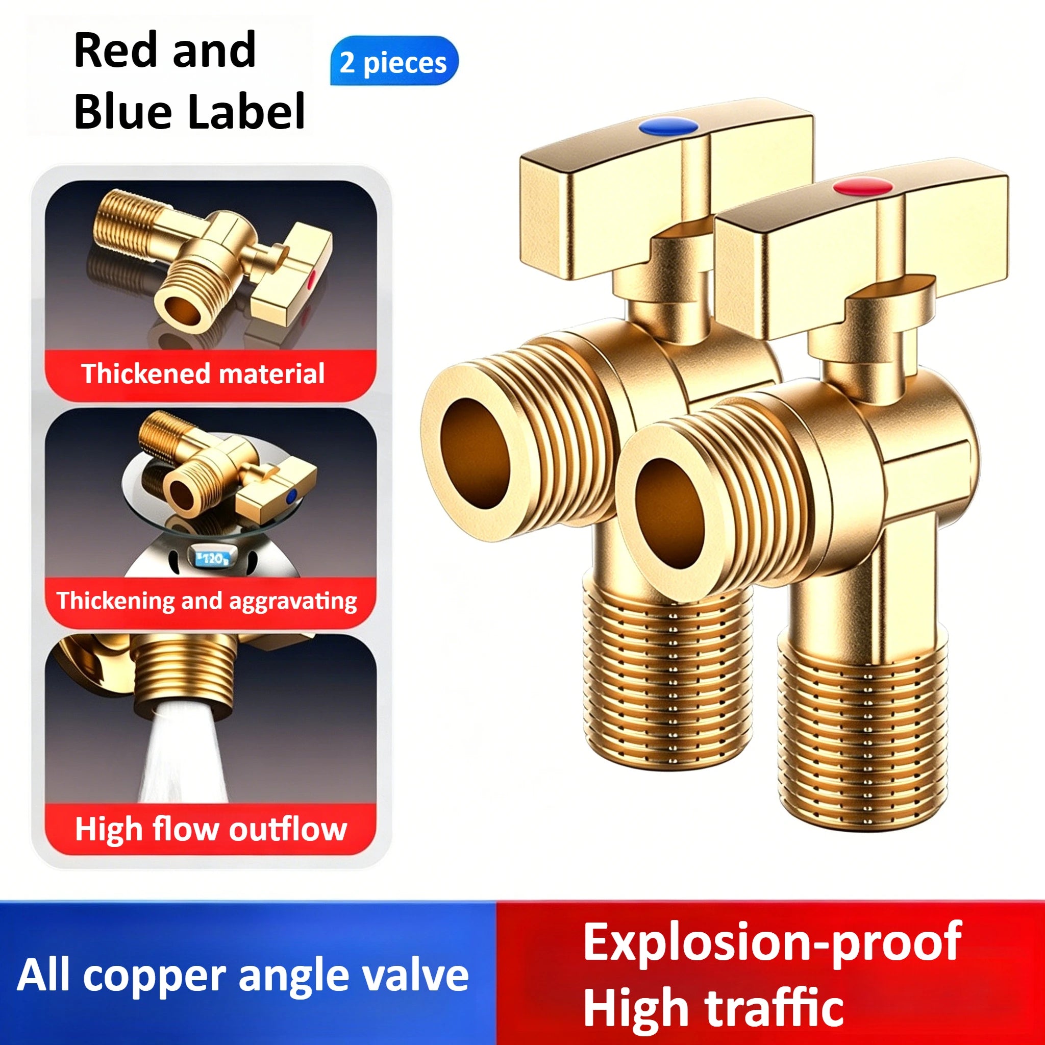 Brass Large Flow Water Stop Valves Hot and Cold Water G1/2" with Handle Bathroom Kitchen Sink Durable Stop Valve Oasis Select 1 Red and 1 Blue High flow ball valve
