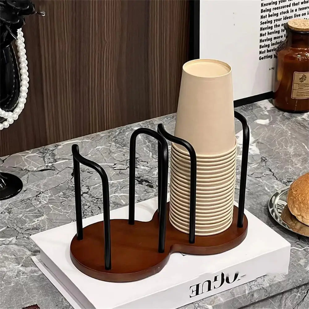 Luxury Disposable Cup Storage Holder Water Tea Cups Dispenser Rack Shelf with Longer Stick Mug Display Stand Home Organizer Oasis Select Black-Style B