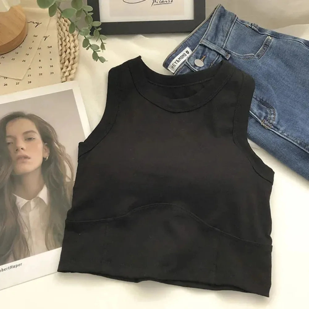 Sexy Breathable Bra Vest U-shaped Top with Pad Bra Crop Top Bra Black White Sleeveless Top Summer Oasis Select Black One Size