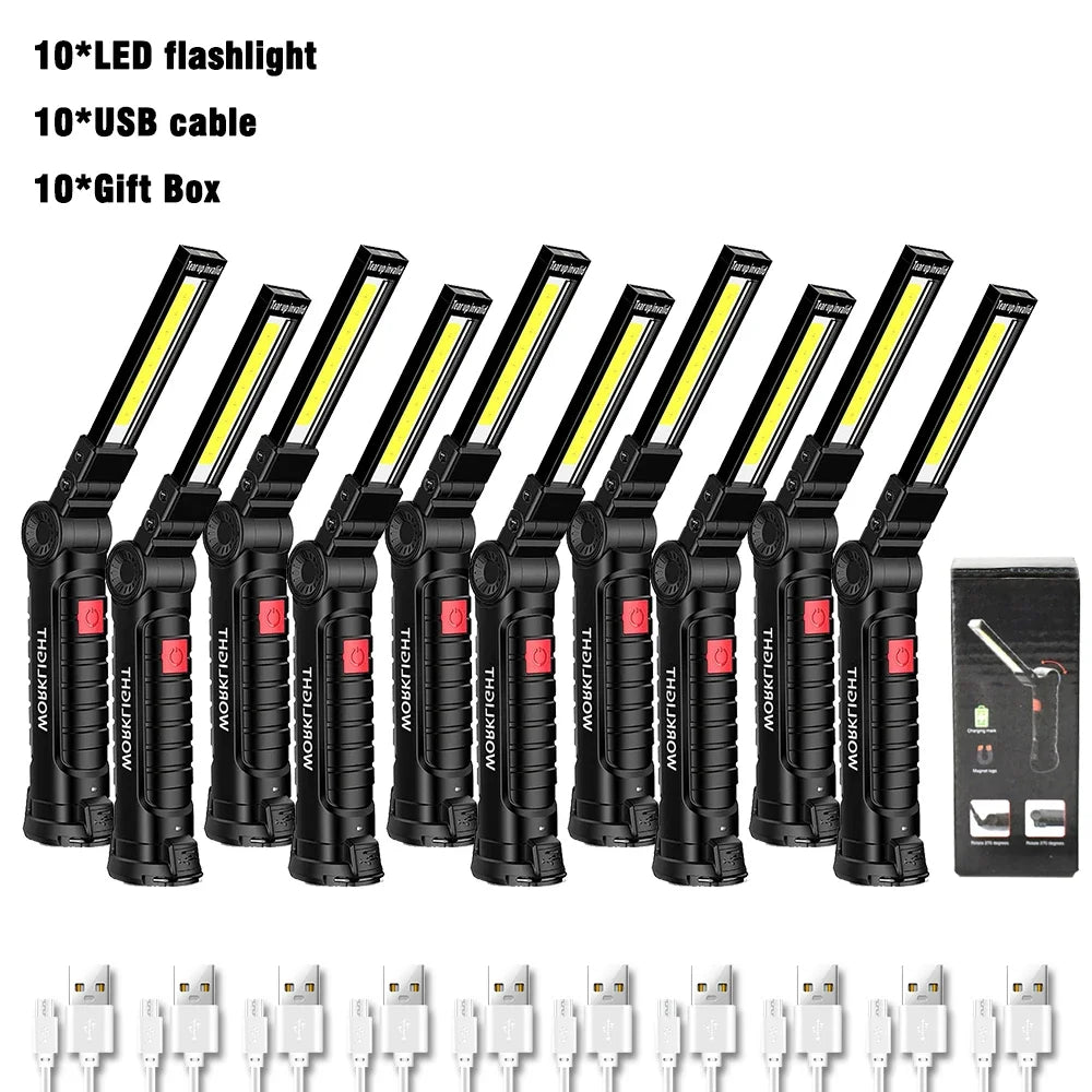 USB Rechargeable COB LED Work Light – Magnetic Foldable Torch
