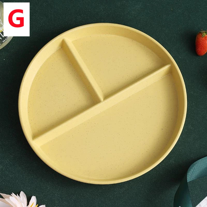 Three-Grid Eco-Friendly Wheat Straw Divided Plate Fruit Salad Food Tray Dinner Plate Compartment Plate Kitchen Dinnerware Plates Oasis Select G 22cm