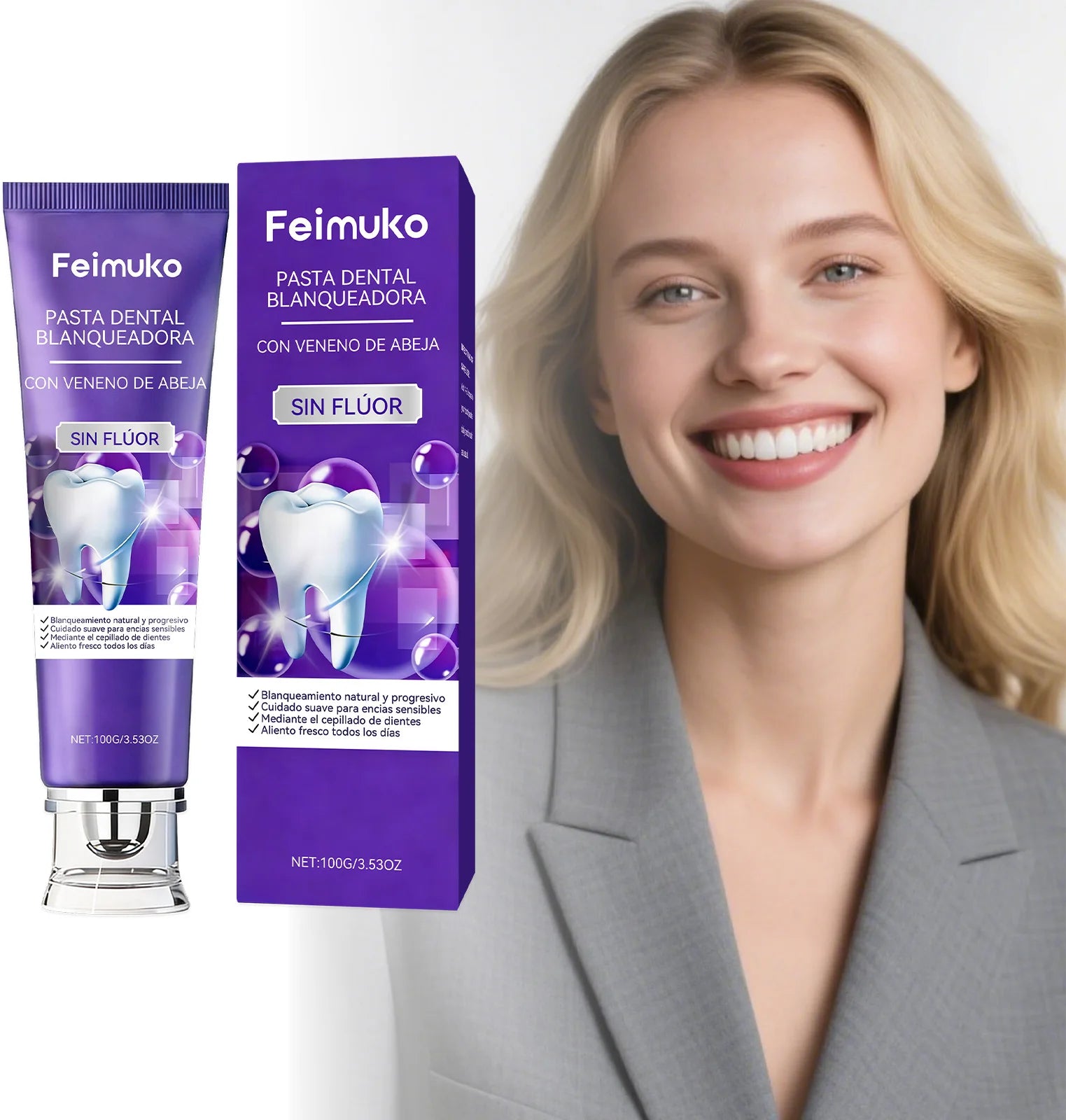 FEIMUKO Purple Whitening Toothpaste – Bee Venom & Enamel Care Whitening Toothpaste Oasis Select