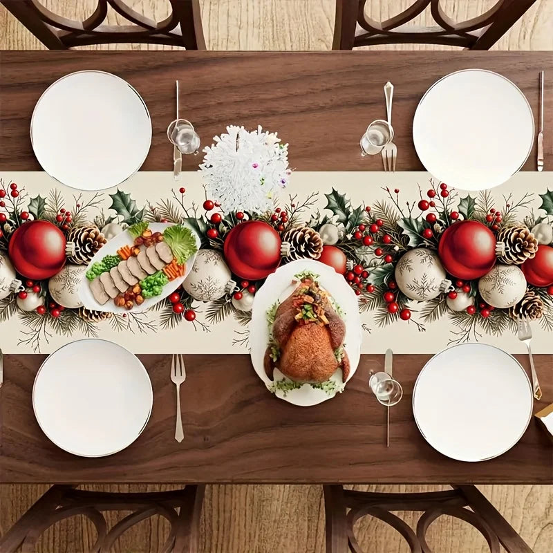 1pc Festive Christmas Table Runner - Polyester, Rectangular Holiday Table Decor for Home and Gift Giving, Christmas Decorations Oasis Select