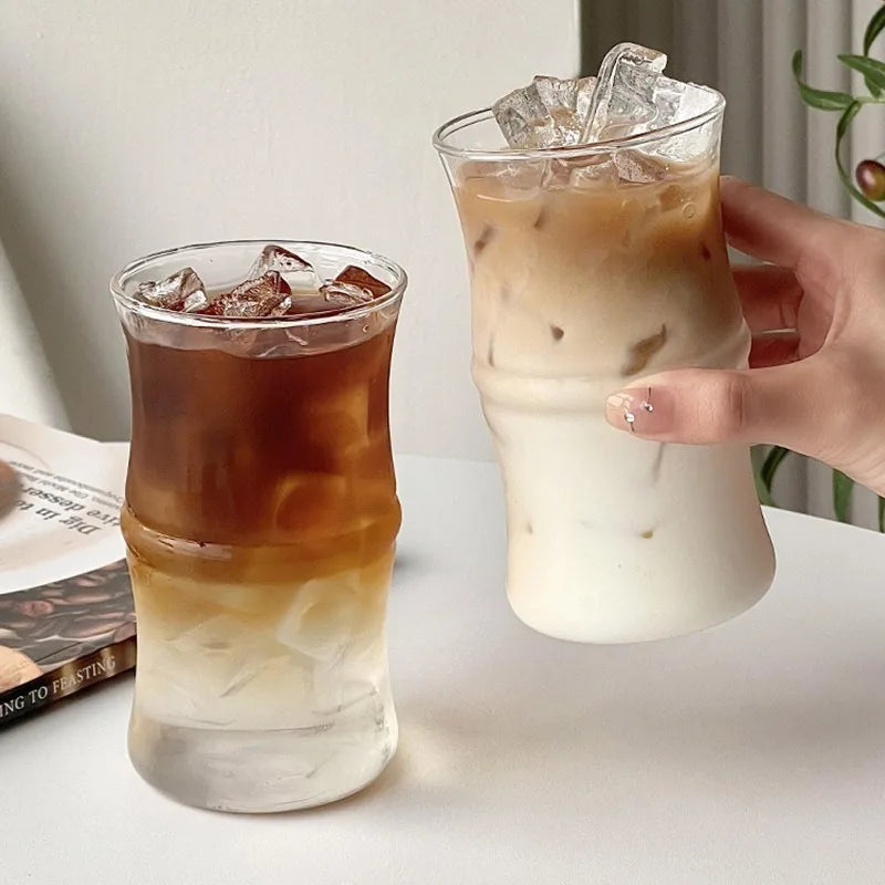 Coffee Glass Bamboo Shaped Large Capacity Water Mug Clear Drinking Glasses,Milk Tea Drinking Cup, Fruit Juice Beer Beverage Cup Oasis Select