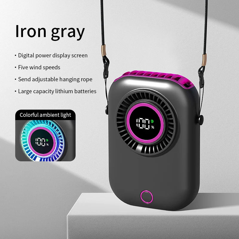 Bladeless Neck Fan USB Rechargeable – 5 Speeds & RGB Lights