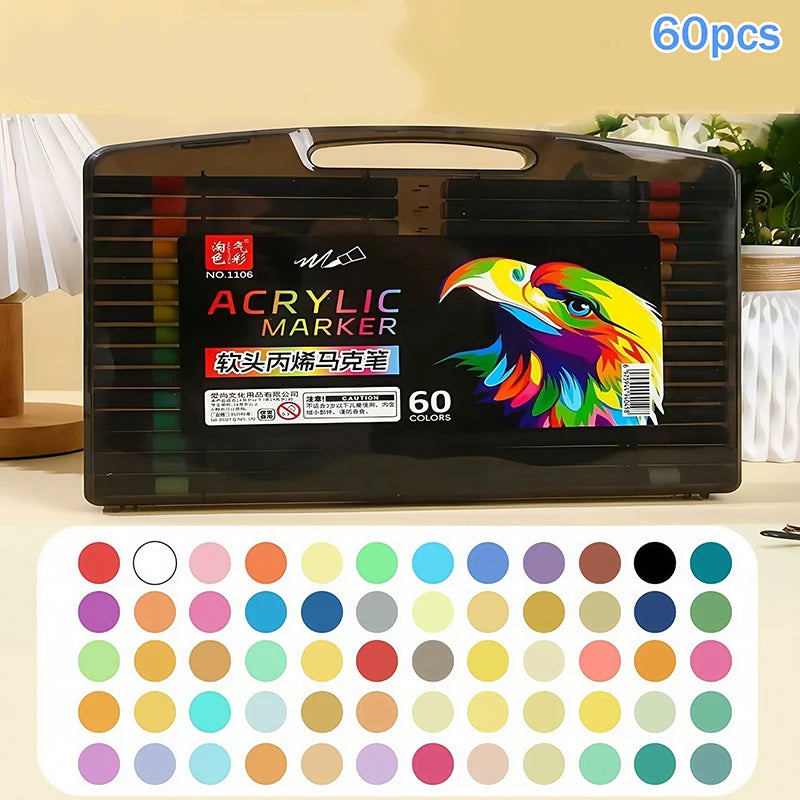 12/24/36/48/60/80PCS Colors Soft Headed Different Color Acrylic Marker Pen, Color Art Graffiti Pen, Waterproof, Opaque Oasis Select A5