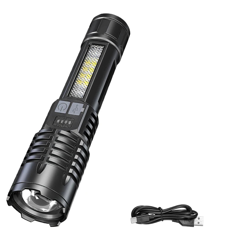 Ultra Bright LED Flashlight 2000LM Type-C Rechargeable Long Range Zoom Tactical Torch Outdoor Emergency Camping Fishing Lantern Oasis Select 1PC ZOOM