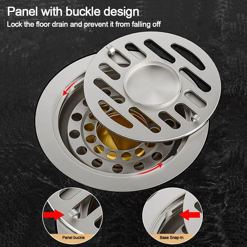 With Grid Grate Cover Shower Floor Drain 304 Stainless Steel Round Sink Strainer Anti-odor Backflow Preventer Sewer Drain Filter Oasis Select