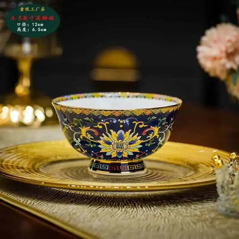 Bone Dining Bowl Enamel Colored Chinese Footed Rice Noodles Soup