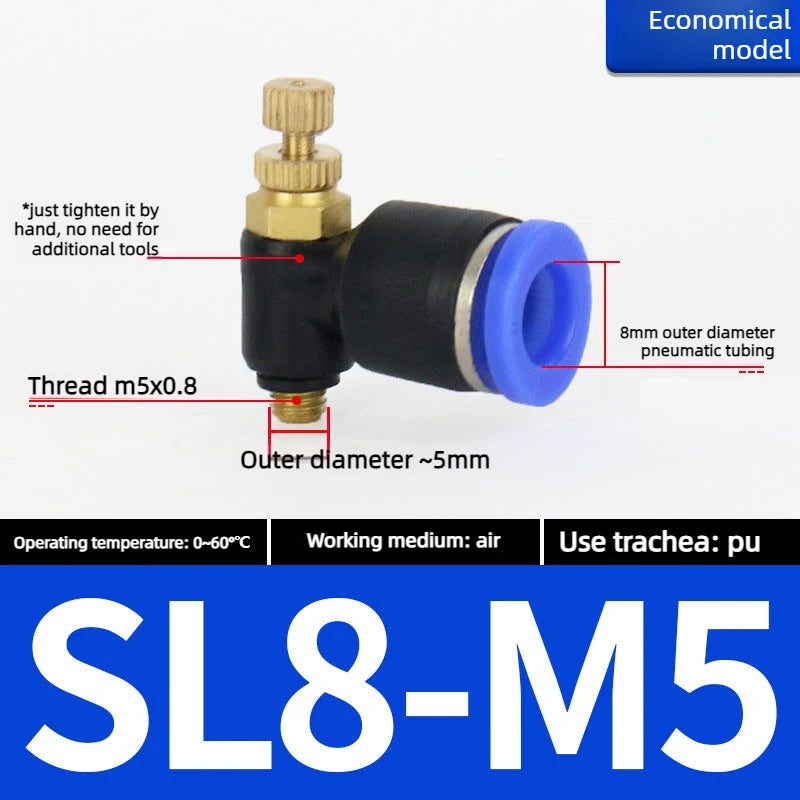 Quick Connect Pneumatic Connector "1/8" 1/4 "3/8" 1/2 M5 Air Speed Throttle Valve Regulating SL 4 6 8 10 12mm Valve Oasis Select Blue SL8-M5
