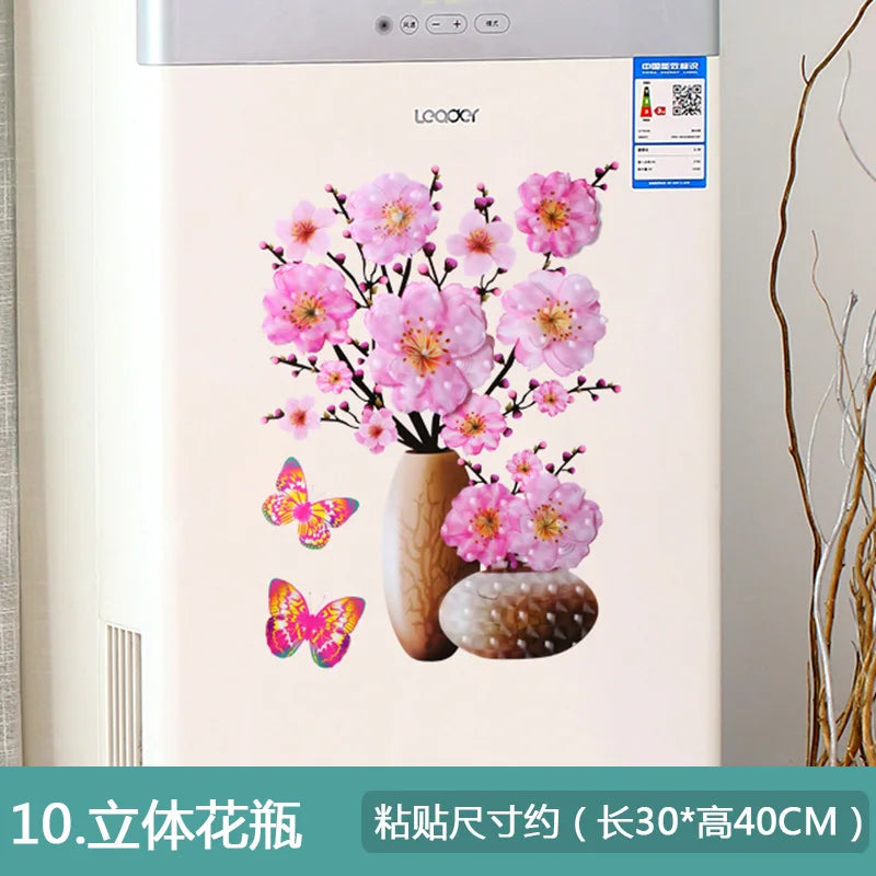 3D Simulation Vase Bedroom Room Wall Three-Dimensional Gilding Decorative Wall Stickers Oasis Select 10 models 30x40cm