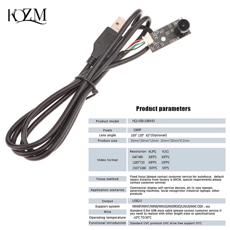 1080P HD USB Camera Module for 3D Printer – 130/150° Wide Angle