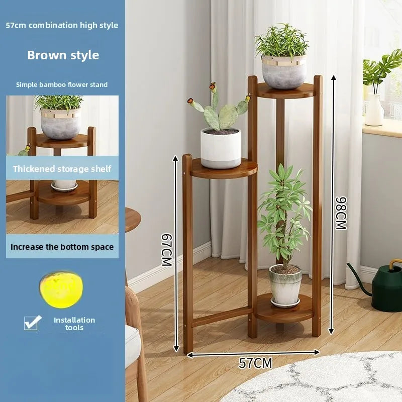 Flower rack Floor-to-ceiling multi-layer succulent bamboo rack Flower rack Pot rack Oasis Select ZG-brown