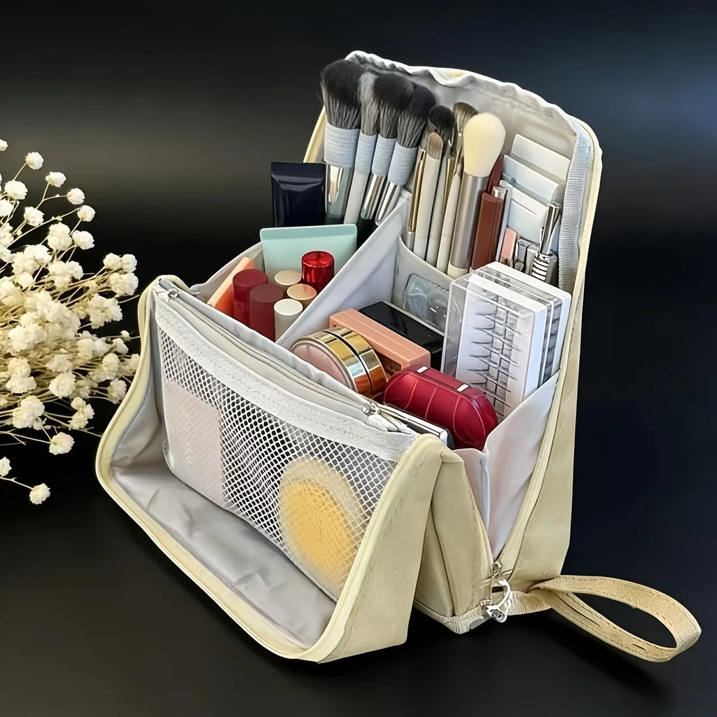 Large Capacity Vertical Makeup Bag,Multi-functional Cosmetic Organizer with Multiple Compartments for Travel &Business,Portable Oasis Select