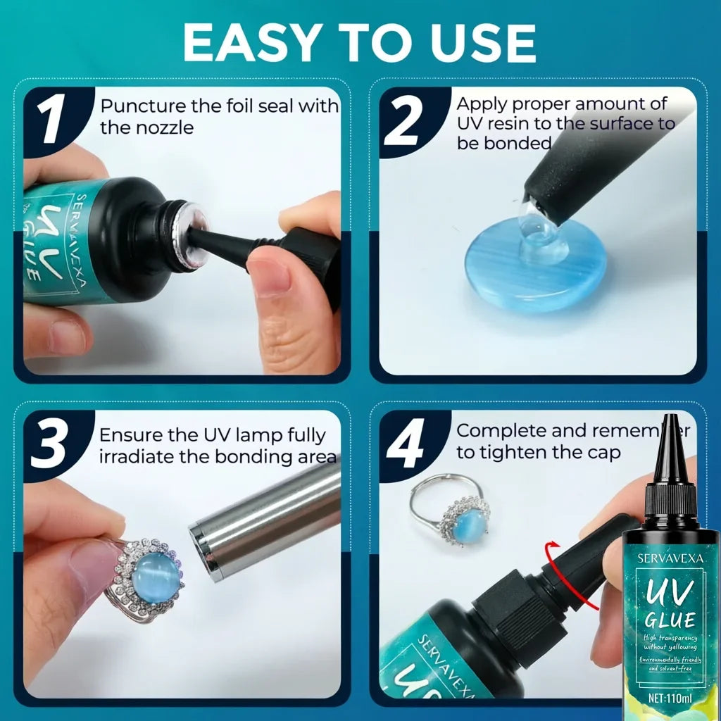 UV Glue Kit with UV Lamp & Fine Detail Brush – Crystal Clear Fast Cure Adhesive for Jewelry, Glass, Resin & DIY Repairs Oasis Select