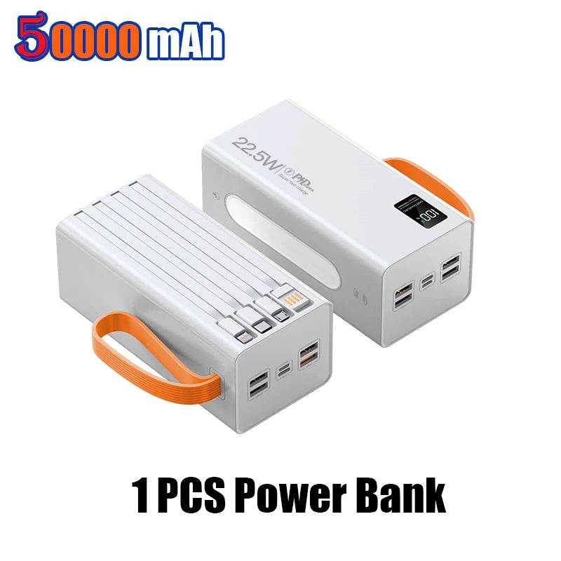 120W 50000mAh High Capacity Power Bank 4 in 1 Cables Super Fast Charging Power Bank Portable Charger For iPhone Samsung Oasis Select 1 pcs white