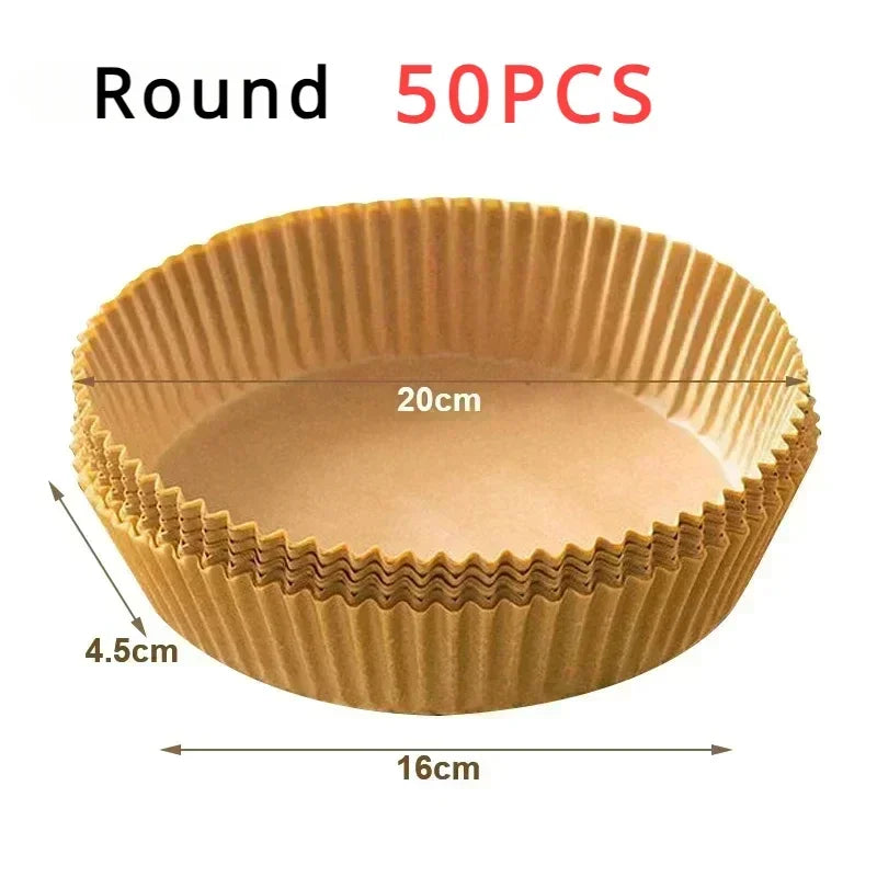 50/100PCS Air Fryer Disposable Paper Square Round Baking Paper Barbecue Plate NonStick Mat Kitchen Oven Oil Absorbing Paper Tool Oasis Select zhaguo-Round-50pcs