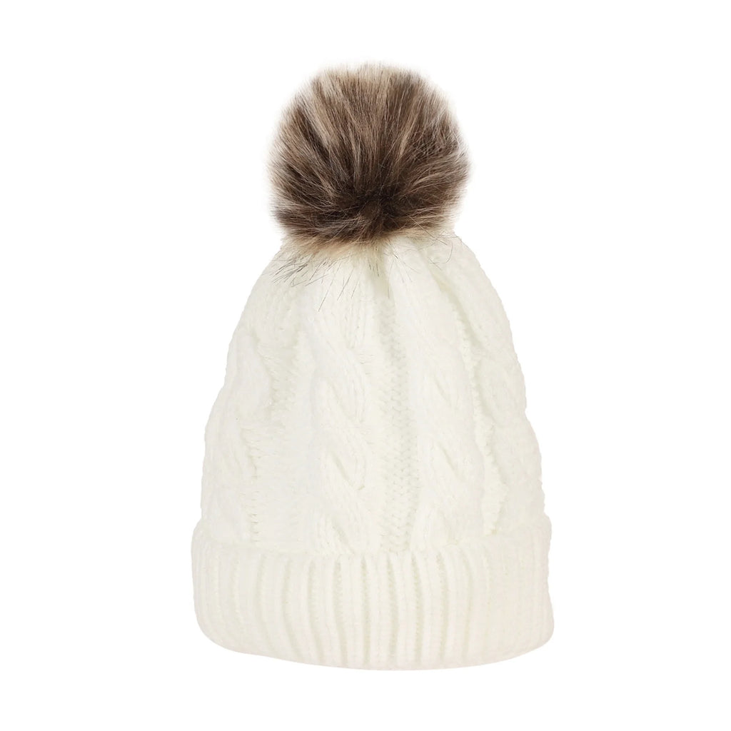 Fried Dough Twists Knitted Hat Hair Ball European and American Adult Warm Hat Parent Child Set Hat Wool Hat unlined Oasis Select WHITE