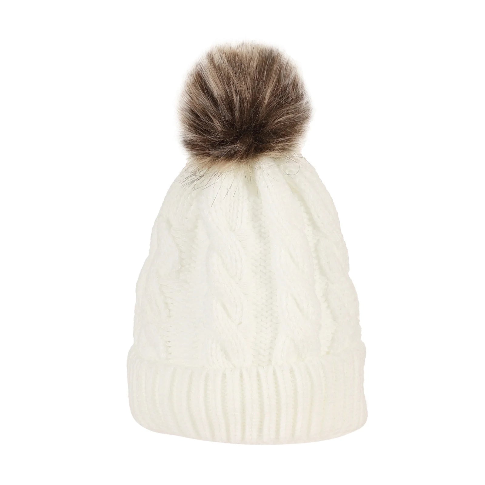 Fried Dough Twists Knitted Hat Hair Ball European and American Adult Warm Hat Parent Child Set Hat Wool Hat unlined Oasis Select WHITE