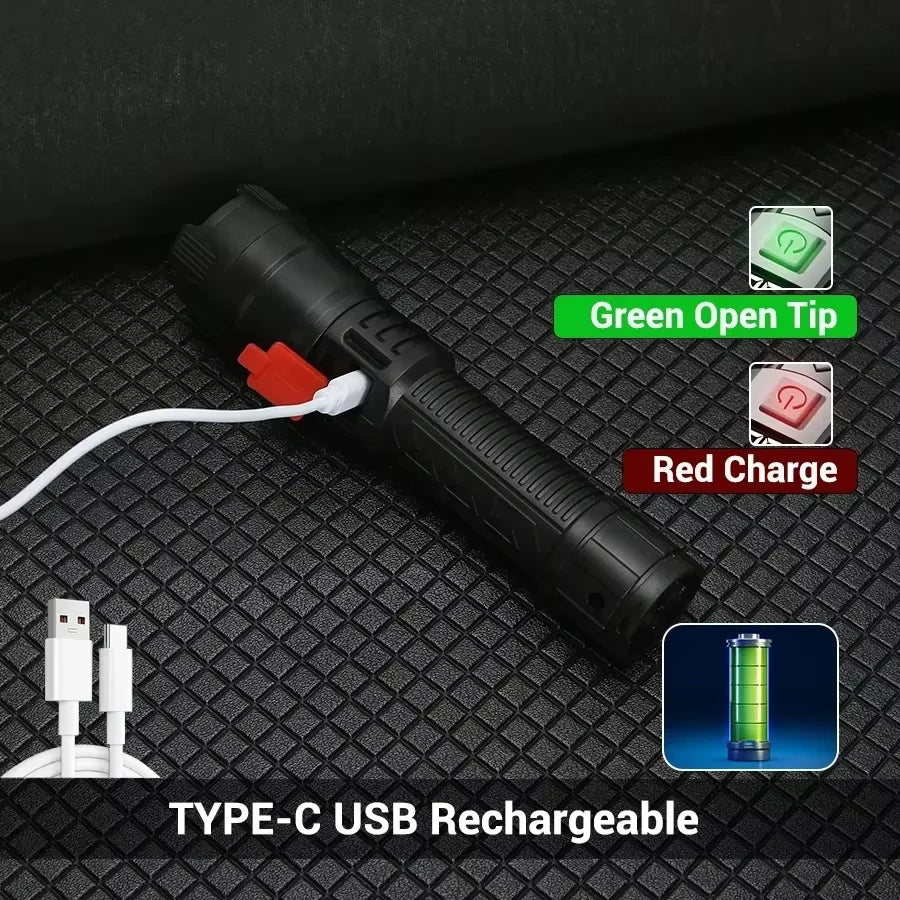 High Strong Power Led Flashlights 2000LM Tactical Torch with Display Light Rechargeable Camping Fishing Emergency Zoom Lantern Oasis Select