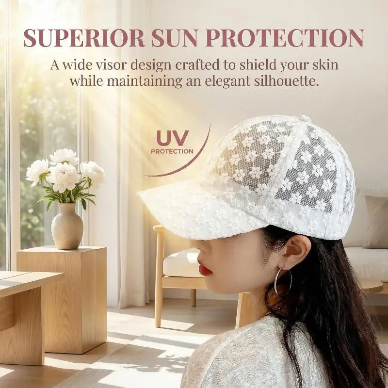 Lace Flower Baseball Cap for Women Adjustable Hollow Thin Summer Hat Breathable Sun Protection for Outdoor Sports Travel Oasis Select