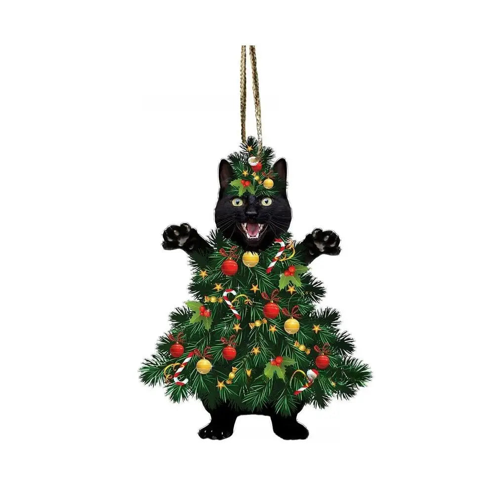 2D Acrylic Funny Cat Christmas Ornament | Santa Hat Pendant