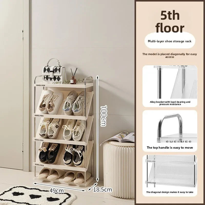 Multifunctional shoe rack doorway dormitory rental room storage shoe cabinet household bedroom large capacity multi-layer Oasis Select Cream-5