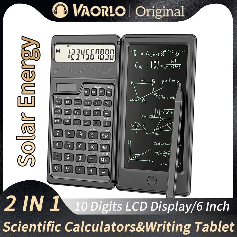 Solar Powered Scientific Calculator & 6 Inch Writing Tablet Foldable 10 Digit LCD Display For Office Student Teachers Accountant Oasis Select