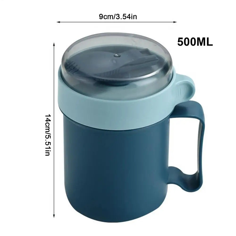 500ml Portable Breakfast Cup with Lid & Foldable Spoon | Leakproof
