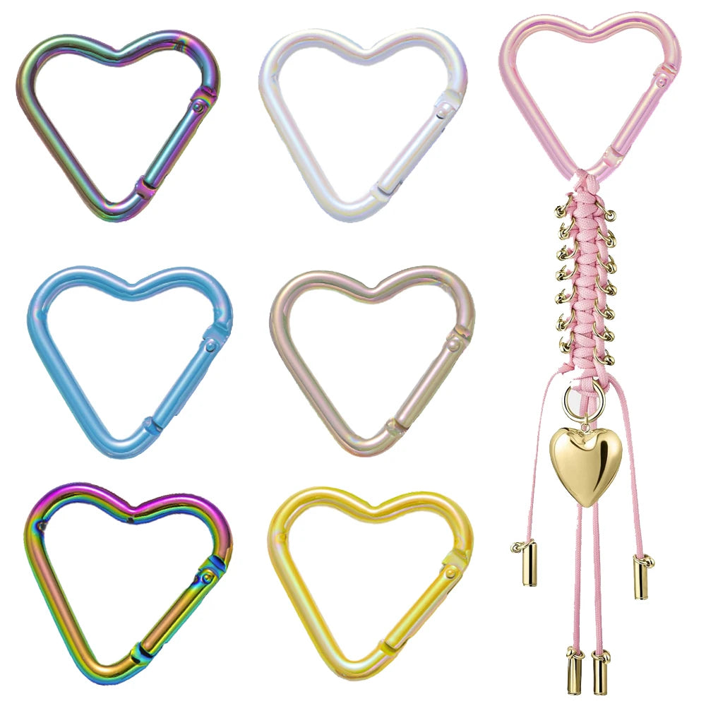 5pcs New Heart Shaped Laser Carabiner Hook Ring Keychain Keyrings Hook DIY Jewelry Making Supplies Connector Buckles Accessories Oasis Select