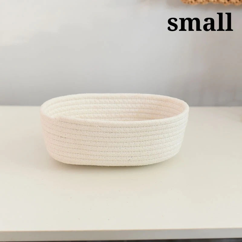 1PC Nordic Hand Woven Cotton Rope Storage Baskets Desktop Sundries Kids Toys Organizer Box Baby Dirty Clothes Laundry Basket Oasis Select White-Small