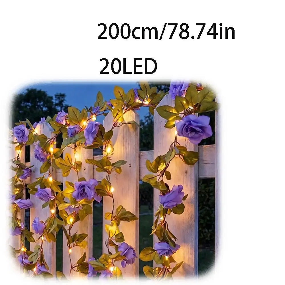 Blue Purple LED Rose Vine Fairy Lights | Floral Garland 2M