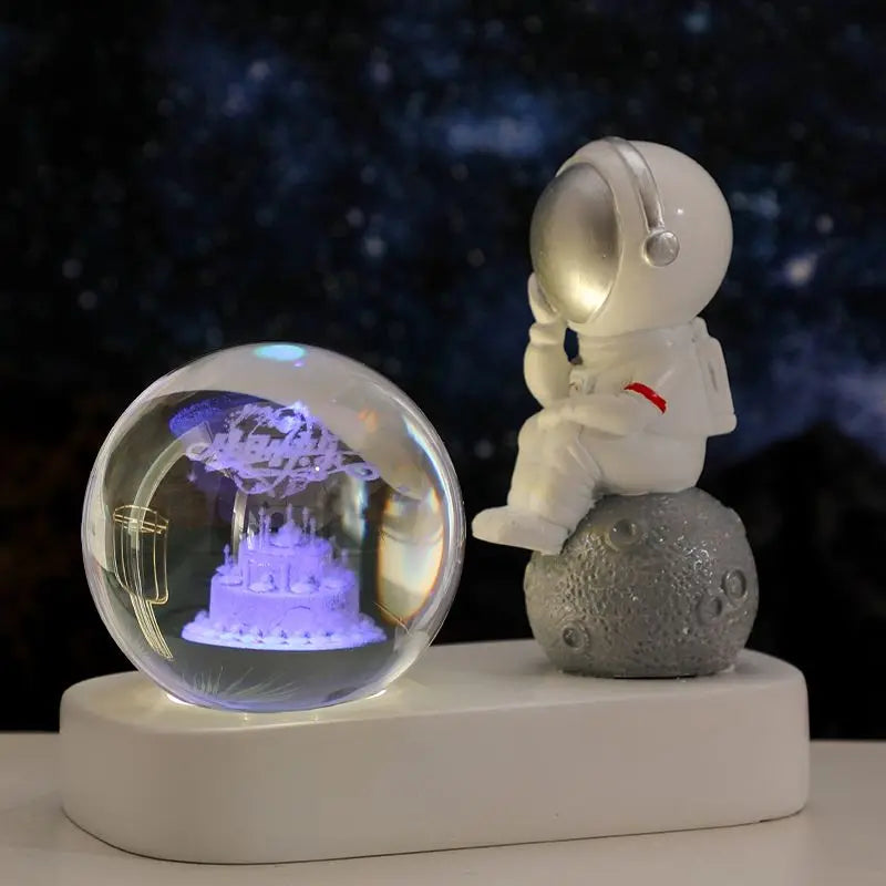 Astronaut Night Light Desktop Small Ornaments Decorative Crystal Ball Birthday Gift for Boys and Girls Decoration Oasis Select