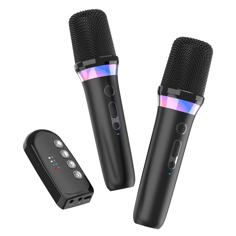 Karaoke Companion Wireless Microphone Dynamic Bluetooth 5.3 DSP Mixer System Machine RGB Colorful Light 3.5mm AUX Amplifier Host Oasis Select Black With 2 MIC