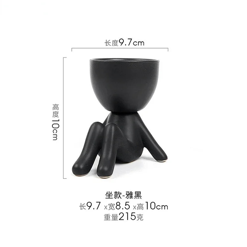 Creative Cute Imitation Humanoid Ceramic Flower Pot Succulent Planter Crafts Flowerpot Vase Home Decoration Personalized Gift Oasis Select