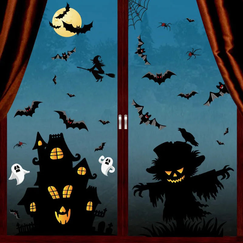 Halloween Window Sticker Giant Ghost Monster Witch Death Skeleton Bloody Poster Electrostatic Stickers for Helloween Party Decor Oasis Select