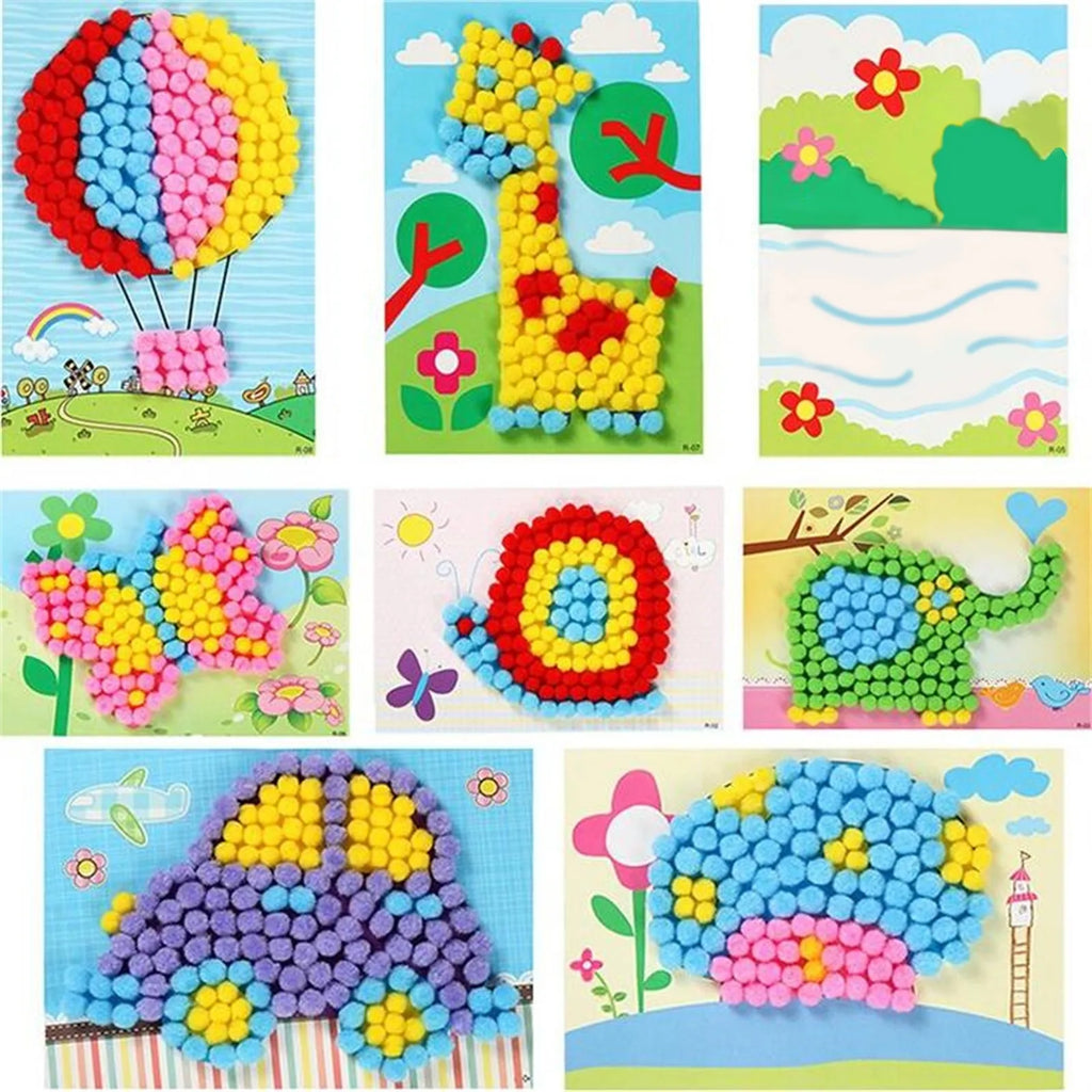 2 Pcs/Set Kids Plush Ball Painting Stickers Creative DIY Handmade Material Educational Toys Children Cartoon Puzzles Crafts Toy Oasis Select