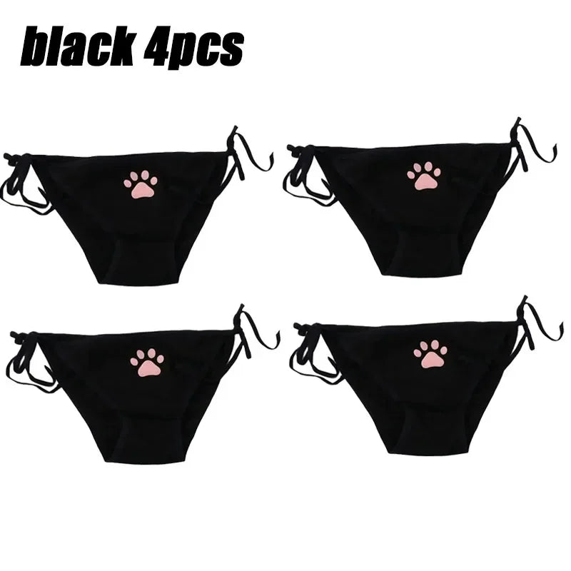 1-6PCS Sexy Bandage Lolita Panties Low Waist Lingerie Cute Claw Women's Briefs Low Waist Animation Underwear Oasis Select black 4pcs One Size As shown