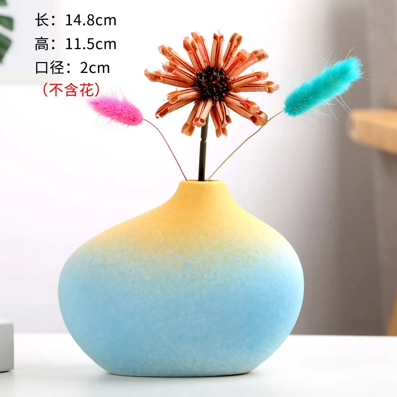 Frosted Gradient Mini Ceramic Vase Flower Arrangement Light Luxury Garden Home Dry Flower Living Room Table Decoration Oasis Select G blue