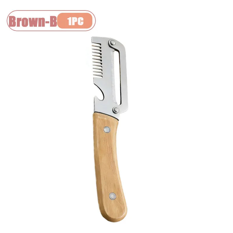 Multi Function Stainless Steel Vegetable Cutter Grater Slicer Peeler for Green Onion Ginger Julienne Opener Kitchen Tool Oasis Select Brown-B-1PC