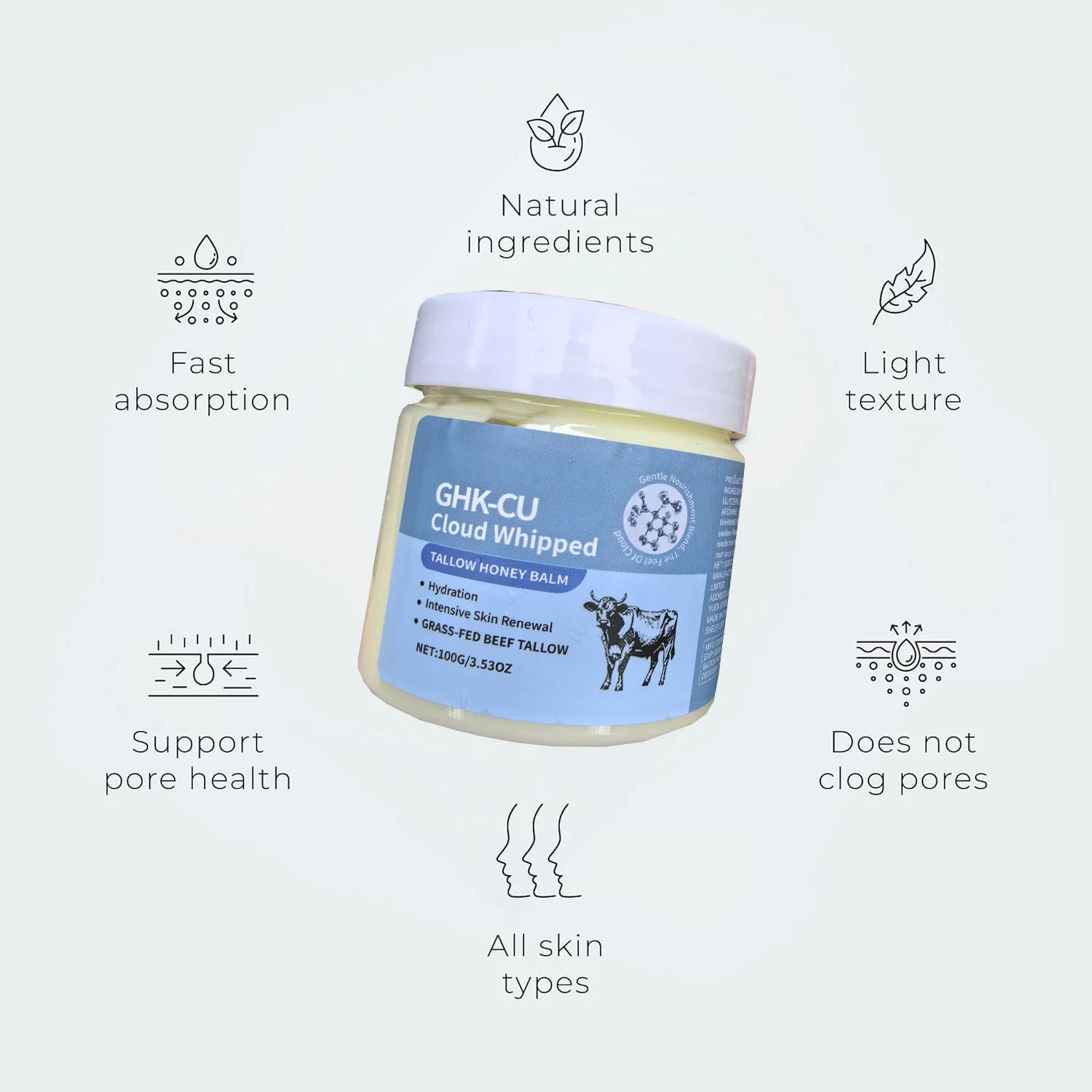 GHK-Cu Copper Peptide Whipped Tallow Face & Body Cream 100ml