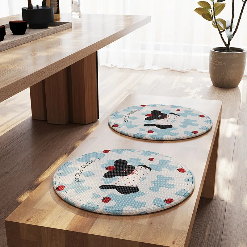 30/40/50CM Cartoon Round Ice Silk Seat Cushion Summer Cooling Dining Chair Cushion Anti-slip Breath Cooling Mat Adult/Child Oasis Select dog-40x40cm